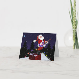 Cartão De Festividades Papai Noel tocando violão elétrico
