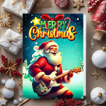 Cartão De Festividades Papai Noel Tocando Violão Vintage Feliz Natal<br><div class="desc">Um Papai Noel fofo está tocando violão,  com as palavras "Feliz Natal" escritas. Ele está vestindo seu terno vermelho e chapéu tradicionais. Esta design é perfeita para toda a família,  incluindo crianças e qualquer um que ama o espírito do Natal e Sim Rock :)</div>