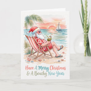 Cartão De Festividades Papai Noel Tropical de Praia