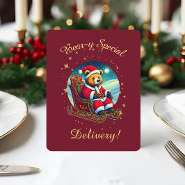 Cartão De Festividades Papai Noel Urso Sleigh Festivas Saudações