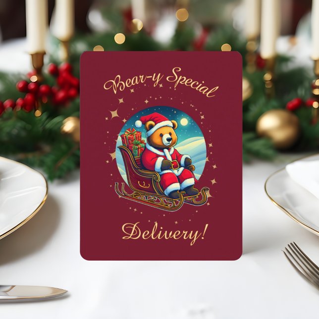 Cartão De Festividades Papai Noel Urso Trenó Festivas Saudações (Criador carregado)