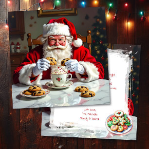Cartão De Festividades Papai Noel Vintage, Biscoitos & Cacau Quente Perso