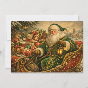 Cartão De Festividades Papai Noel Vintage de Natal no Trenó