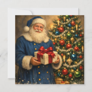 Cartão De Festividades Papai Noel vintage e árvore de Natal