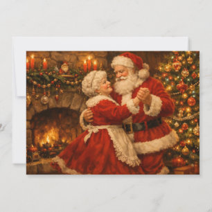 Cartão De Festividades Papai Noel Vintage e Dança da Sra. Claus