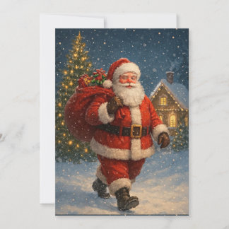 Cartão De Festividades Papai Noel Vintage Natal Floresta de Inverno