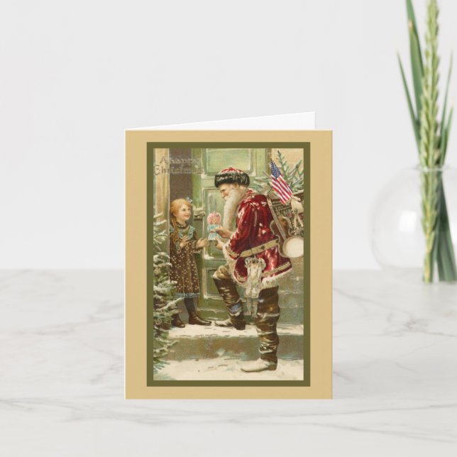 Cartão De Festividades Papai Noel visitando Criança no Natal (Frente)