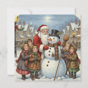 Cartão De Festividades Papai Noel Vitoriano, Boneco de Neve de Natal 