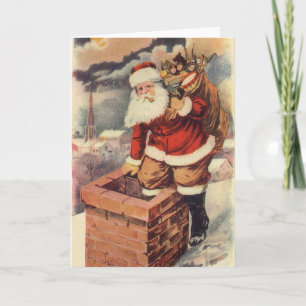 Cartão De Festividades Papai Noel Vitoriano do Natal Antigo na Chaminé