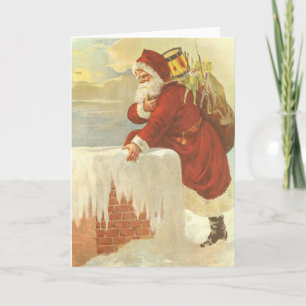 Cartão De Festividades Papai Noel Vitoriano Natal Antigo na Chaminé