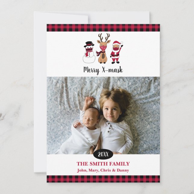 Cartão De Festividades Papai Noel X-Máscara Plaid Búfalo Engraçado (Frente)