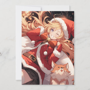 Cartão De Festividades Papais noeis Adoráveis Menina de Animação Saco de 