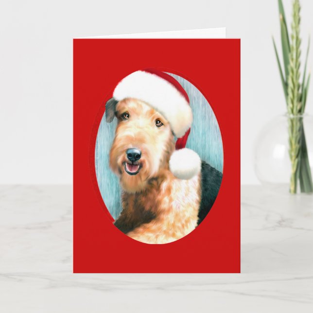 Cartão De Festividades Papais noeis Airedale Terrier - Personalizados (Frente)
