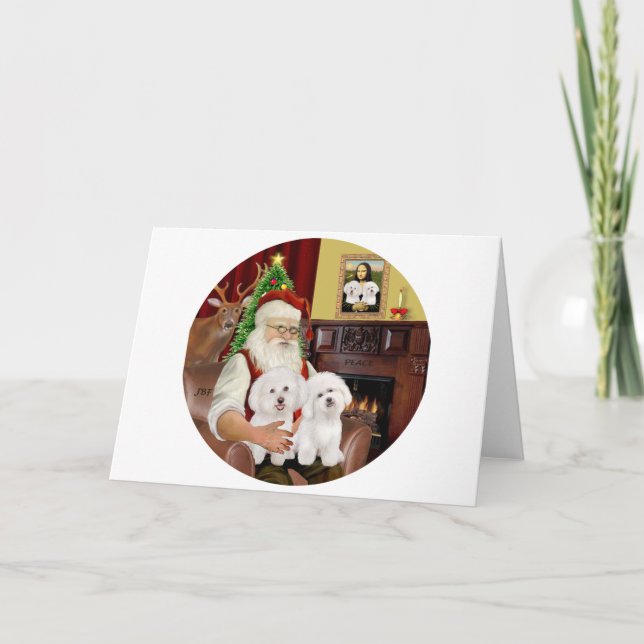 Cartão De Festividades Papais noeis Bichon Frise (Frente)