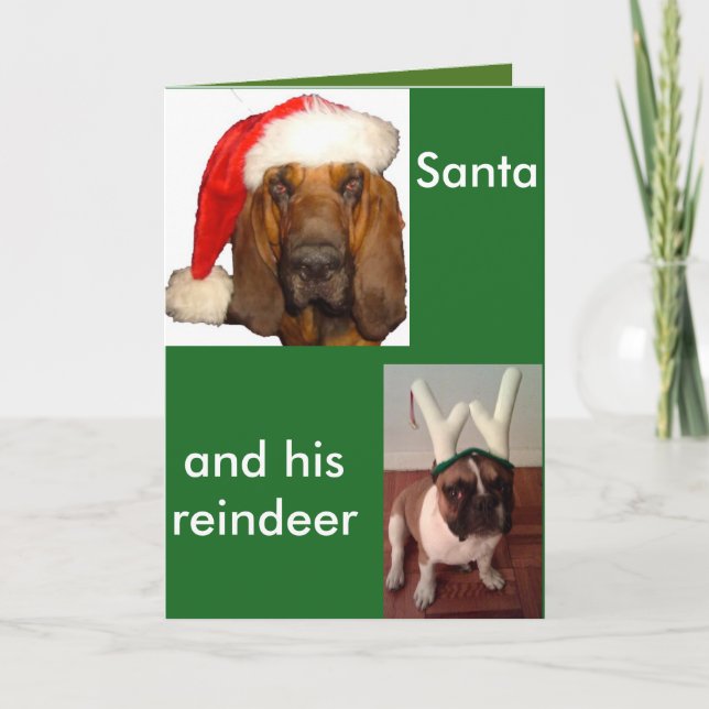 Cartão De Festividades Papais noeis Bloodhound e Reindeer French Buldog (Frente)