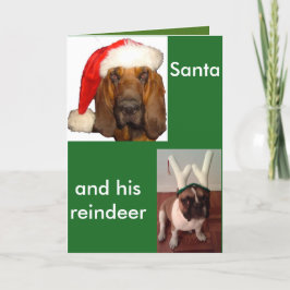 Cartão De Festividades Papais noeis Bloodhound e Reindeer French Buldog