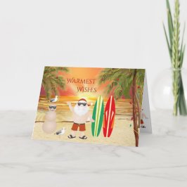 Cartão De Festividades Papais noeis bonitos e surfboards Praia no Natal
