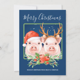Cartão De Festividades Papais noeis bonitos Reindeer Casal de Porcos de N