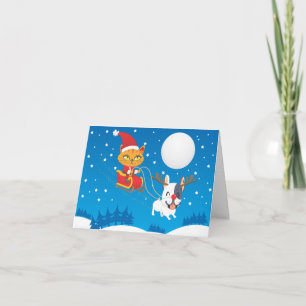 Cartão De Festividades Papais noeis Cat Sleigh