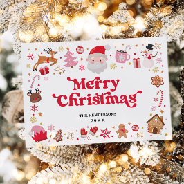 Cartão De Festividades Papais noeis Cinzentos Vermelhos Brancos Feliz Nat