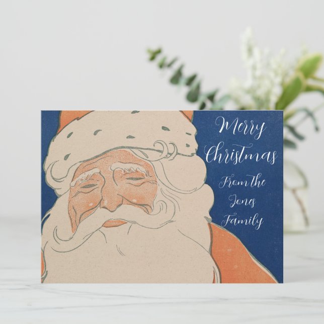 Cartão De Festividades Papais noeis da placa de vídeo em vermelho em azul (Em pé/Frente)