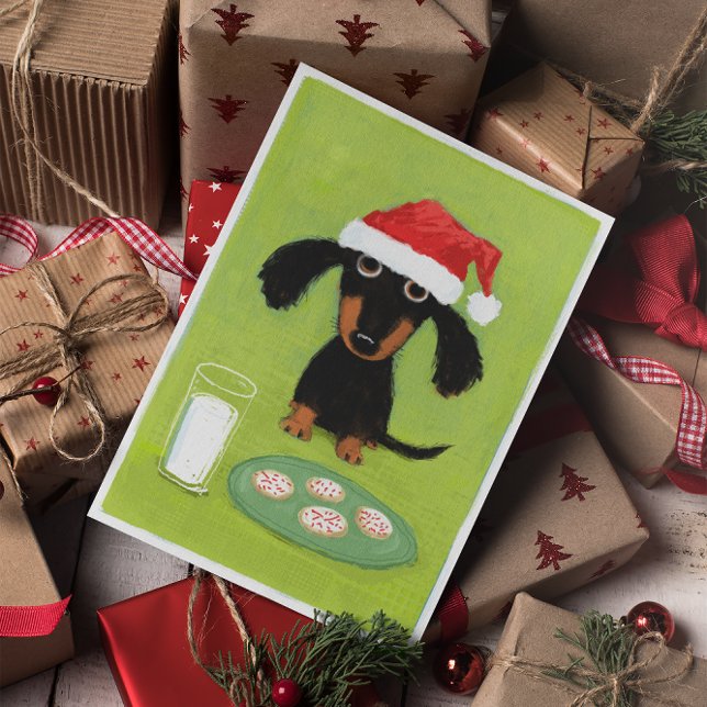 Cartão De Festividades Papais noeis Dachshund com Leite e Biscoitos Natal (Criador carregado)