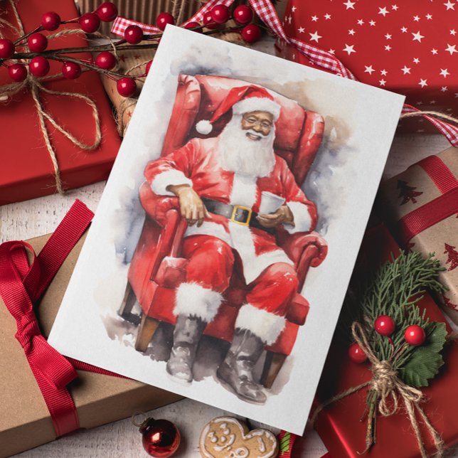 Cartão De Festividades Papais noeis de aquarela afro-americanos (Criador carregado)