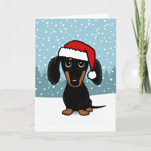 Cartão De Festividades Papais noeis de Dachshund Pretos e Tan Fofo de Nat (Frente)