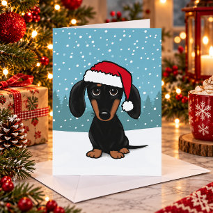 Cartão De Festividades Papais noeis de Dachshund Pretos e Tan Fofo de Nat