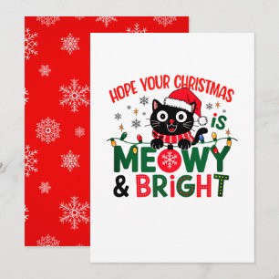 Cartão De Festividades Papais noeis de Gato Negro Feliz e Brilhante Natal