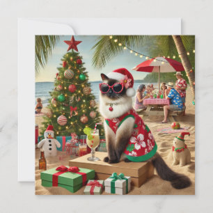 Cartão De Festividades Papais noeis de gato se vestem para o Natal em jul
