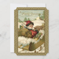 Papais noeis de inverno Vintage em Ouro Sleigh