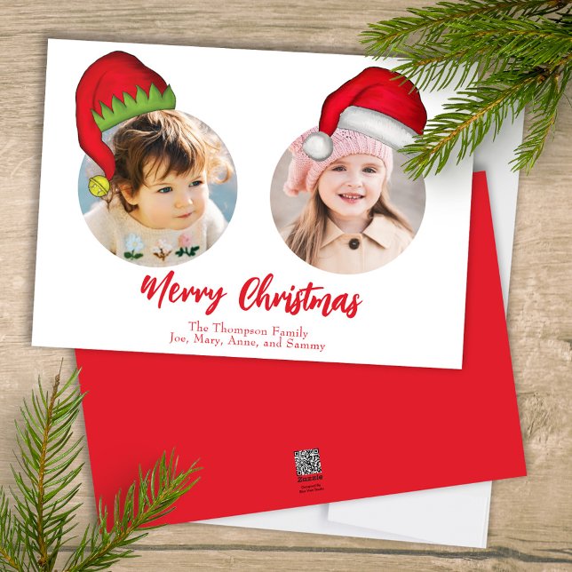 Cartão De Festividades Papais noeis de Natal bonitos Elf Engraçado Whimsi (Merry Christmas cute whimsical multi-photo greeting card with a three-photo template. )