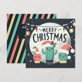 Cartão De Festividades Papais noeis de Natal com plantas de cactus