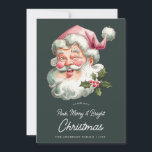 Cartão De Festividades Papais noeis de Natal cor-de-rosa-feliz<br><div class="desc">Cartão de Feriado Rosa Vintage com Papais noeis sorridentes de cor d'água. Edite seus desejos personalizados na parte traseira do cartão.</div>