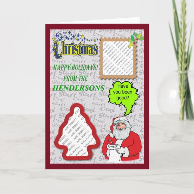 Cartão De Festividades Papais noeis de Natal e Árvore Adicionar Fotos (Frente)