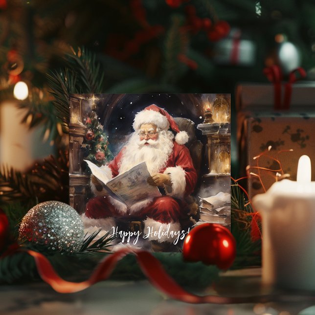 Cartão De Festividades Papais noeis de Natal Festivos com Aquarela (Watercolor Festive Christmas Santa Holiday Card)