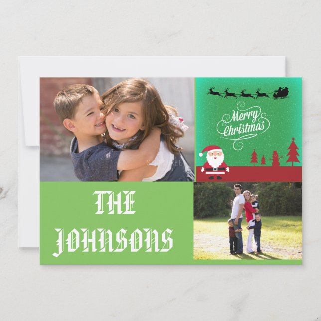 Cartão De Festividades Papais noeis de Natal Merry Reindeers Red Snowman  (Frente)