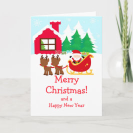 Cartão De Festividades Papais noeis de Natal Sleigh e Reindeer Feliz Nata