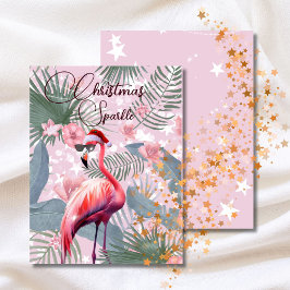 Cartão De Festividades Papais noeis de Natal Tropical Flamingo Sparkle