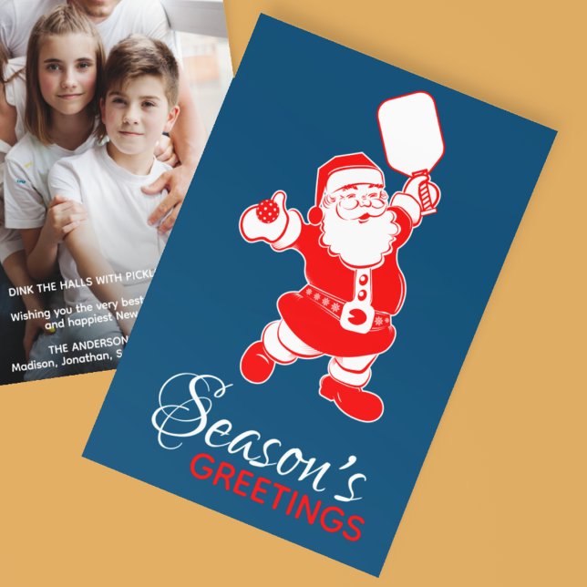 Cartão De Festividades Papais noeis de Pickleball Clássicos Foto de Natal (Criador carregado)