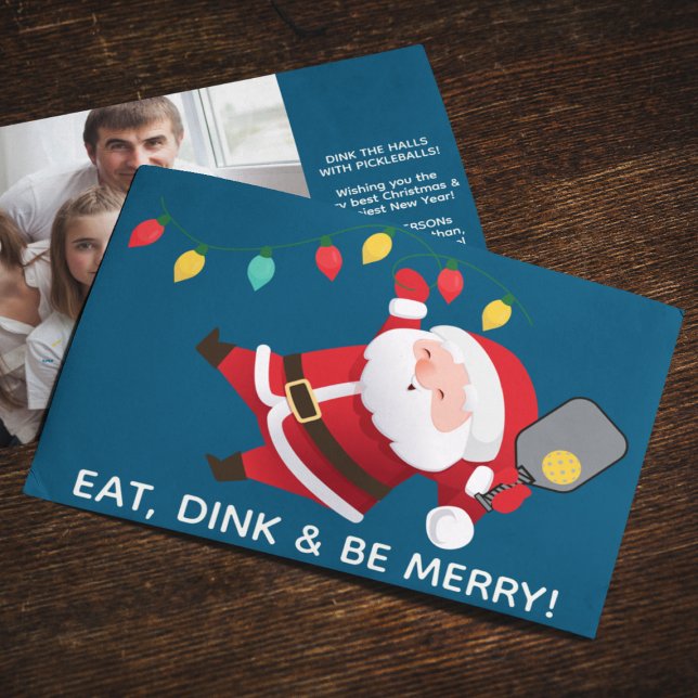 Cartão De Festividades Papais noeis de picleball azul Foto de Natal (Criador carregado)