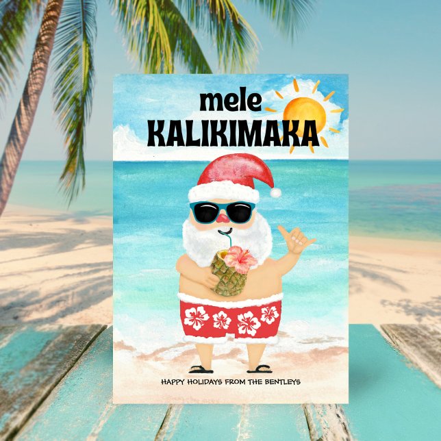 Cartão De Festividades Papais noeis de praia havaiana Mele Kalikimaka Nat (Criador carregado)