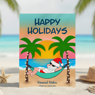 Cartão De Festividades Papais noeis de praia tropicais Hammock Natal