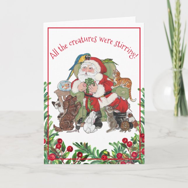 Cartão De Festividades Papais noeis de presentes de férias Animais de com (Frente)