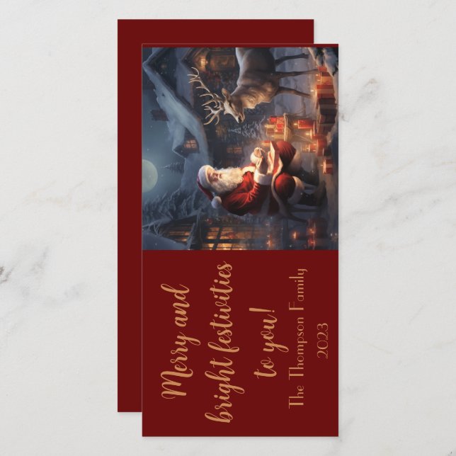 Cartão De Festividades Papais noeis de vinheta e placa personalizada de r (Frente/Verso)