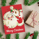 Cartão De Festividades Papais noeis de Vintage Retroativa com o Natal Per<br><div class="desc">Mande seus desejos de Natal este ano com este adorável cartão de férias vintage,  que mostra Papai Noel e Rudolf a rena vermelha.</div>