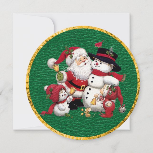 Cartão De Festividades Papais noeis e Amigos com Placa Plana de Natal (Frente)