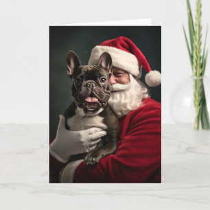 Cartão De Festividades Papais noeis e Bulldog Francês