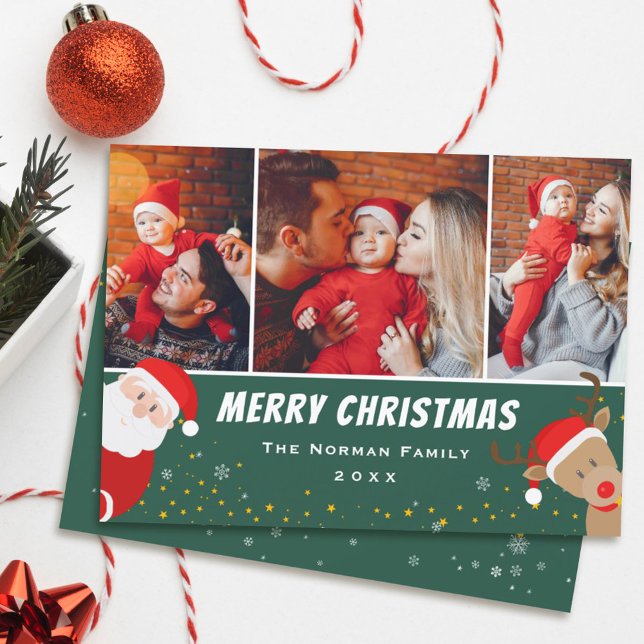 Cartão De Festividades Papais noeis e Reindeer Feliz Natal 3 Foto (Criador carregado)